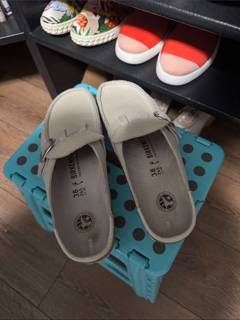 Birkenstock women Cream Slip-On Moccasins with Buckle Accent - Picture 2 of 3
